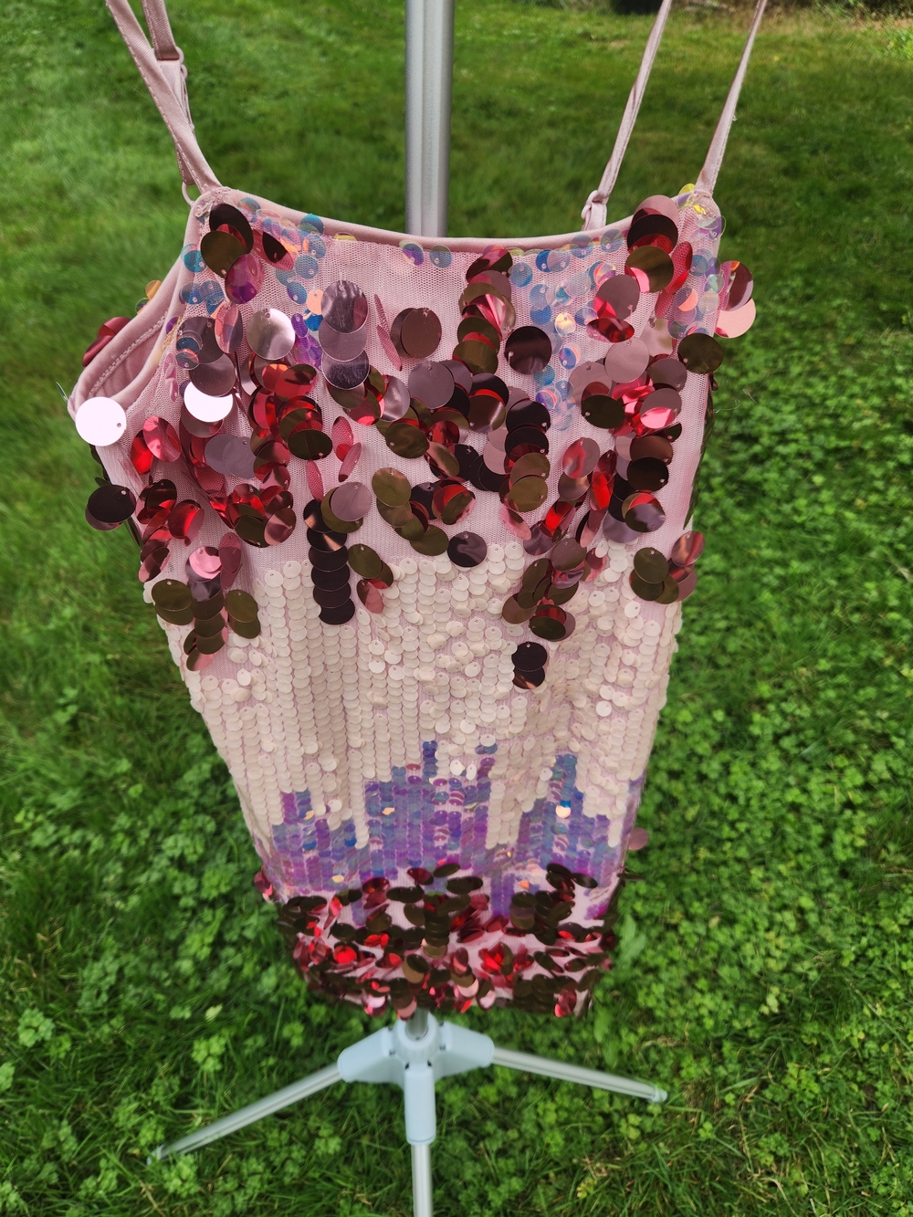 Crystal Doll Pink Multicolor Sequin Mini Dress Size M NWT